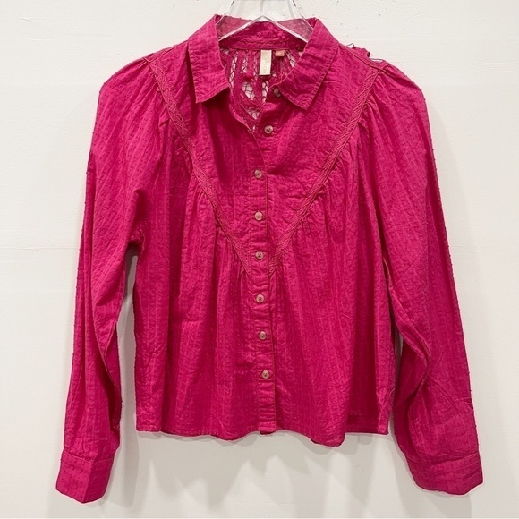 Anthropologie Pilcro Pink Embroidered Back Button Down Shirt Long Sleeve Small - Picture 1 of 11